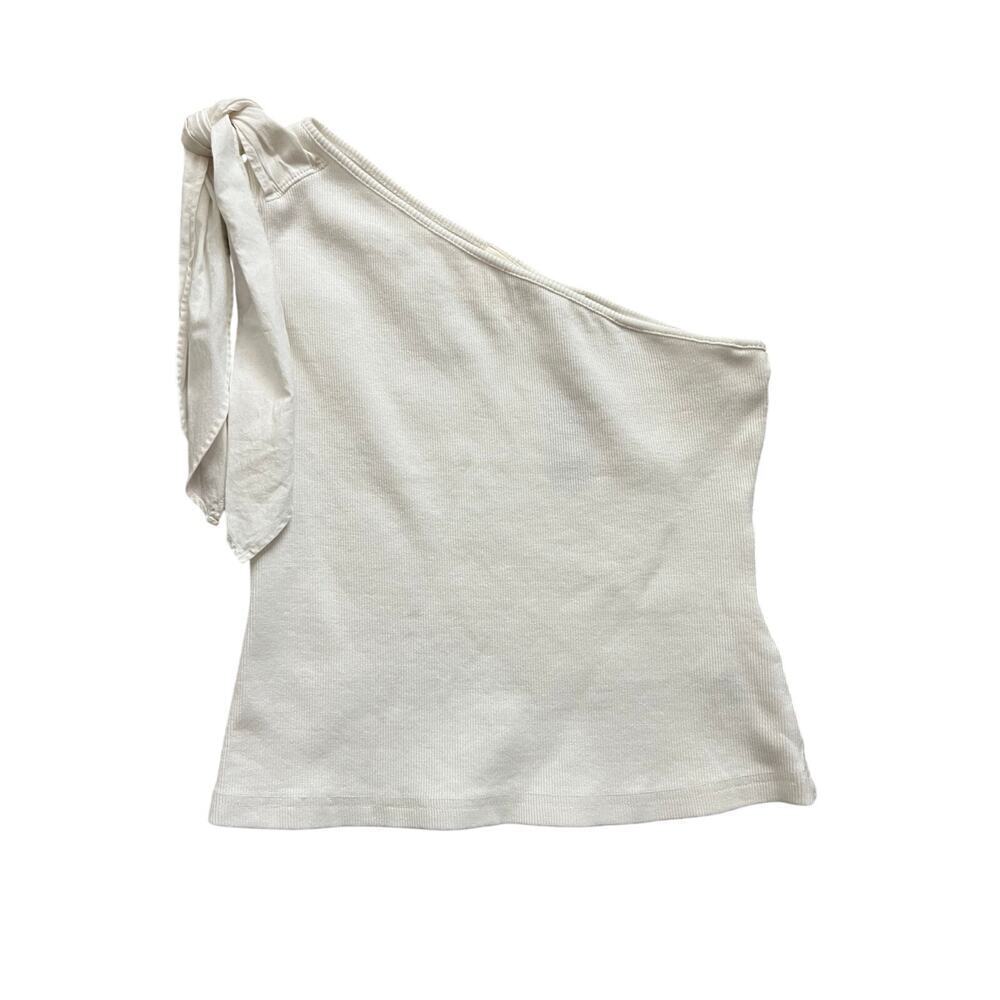 Anthropologie Maeve White One Shoulder Knot Tank Sz Small Petite